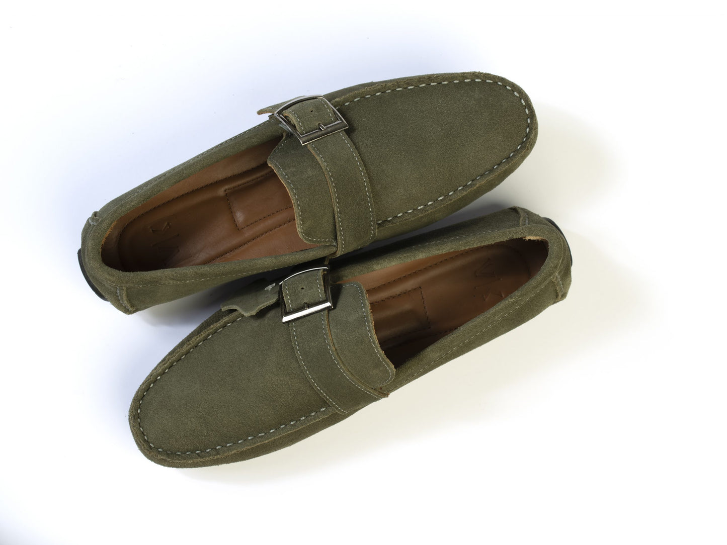 Suede Loafer Olive Green with Buckle