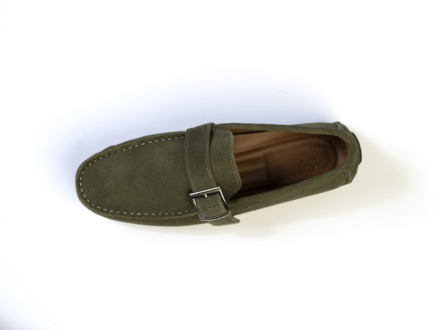 Suede Loafer Olive Green with Buckle