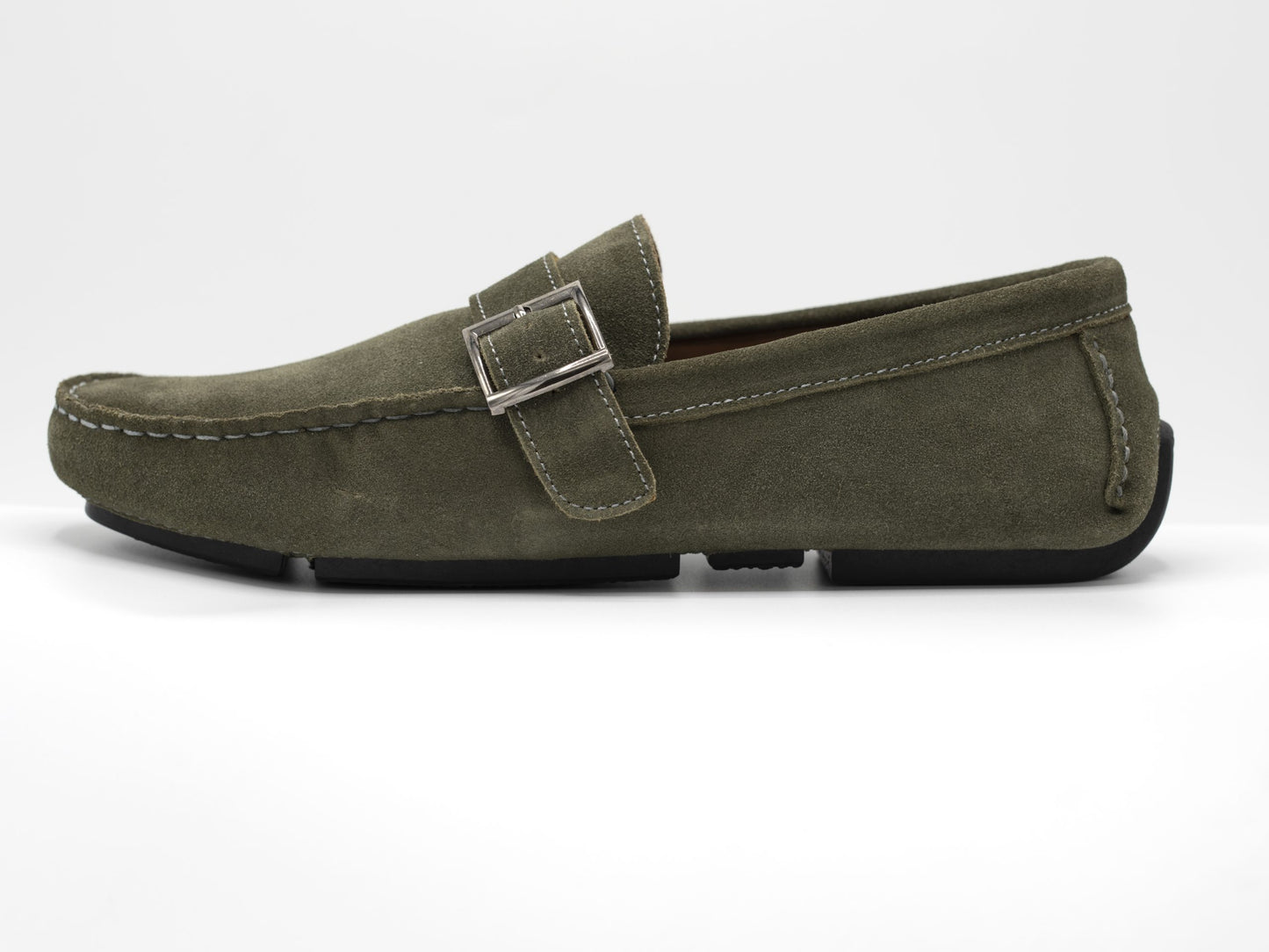 Suede Loafer Olive Green with Buckle