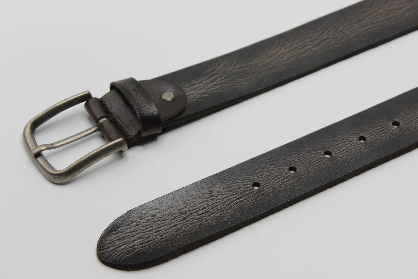 Brown Leather Belt with Rugged Buckle