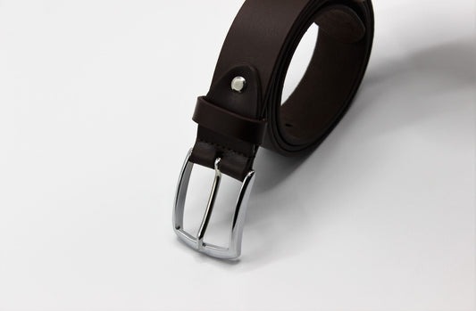 Brown Leather Belt with Silver Buckle