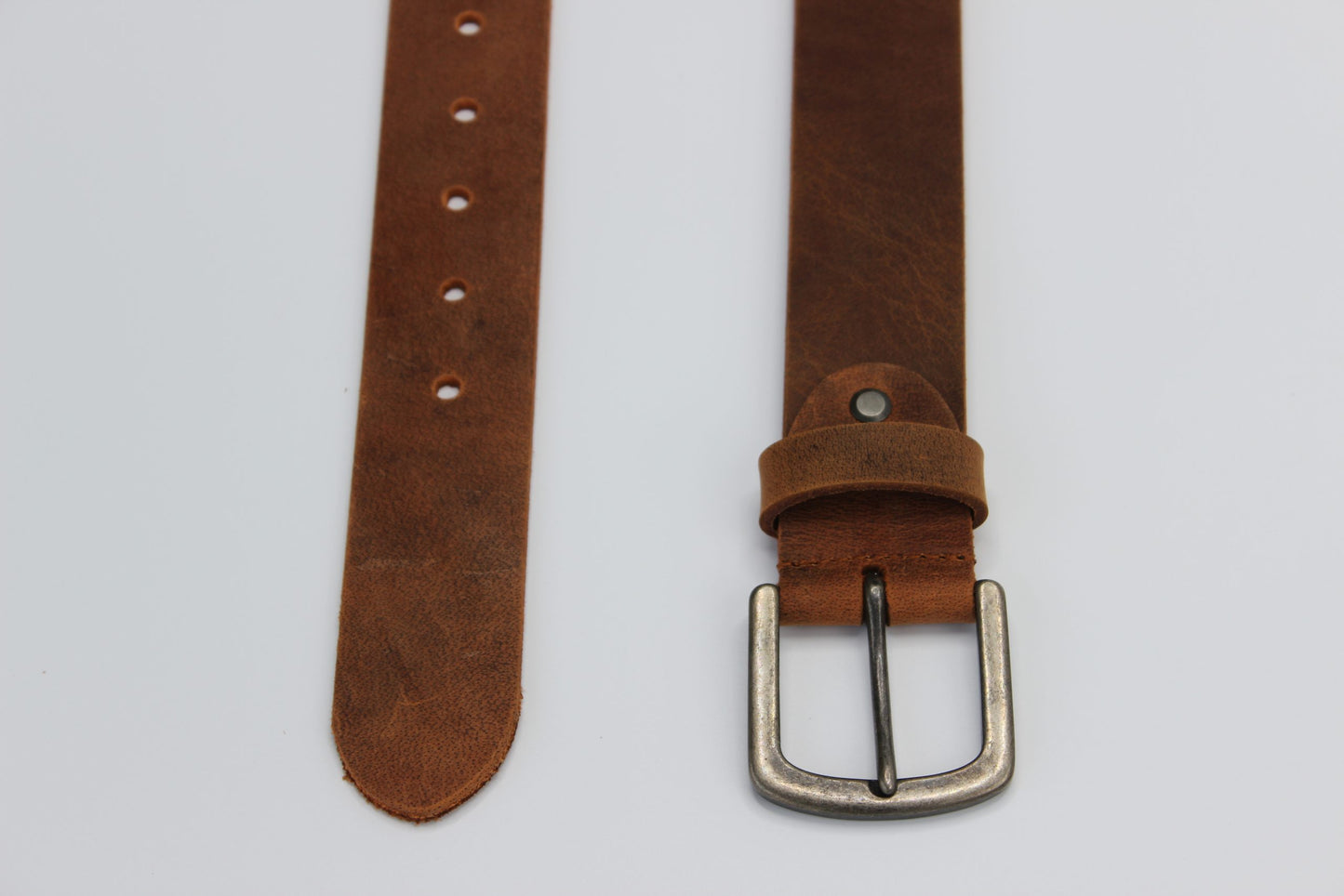 Tan Leather Belt with Short Rugged Buckle