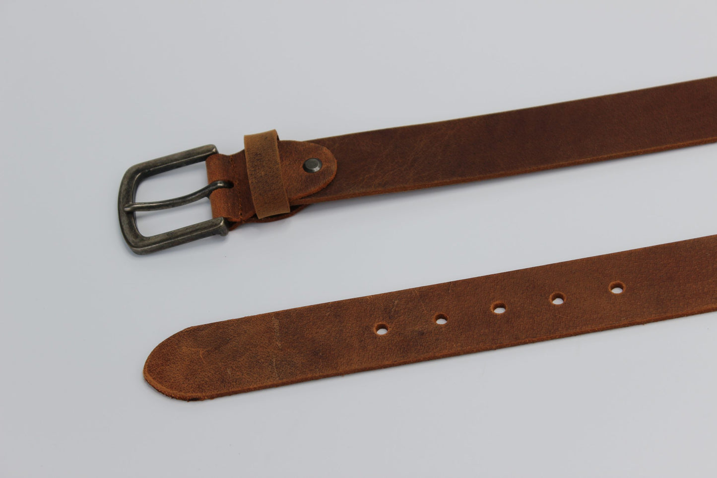 Tan Leather Belt with Short Rugged Buckle