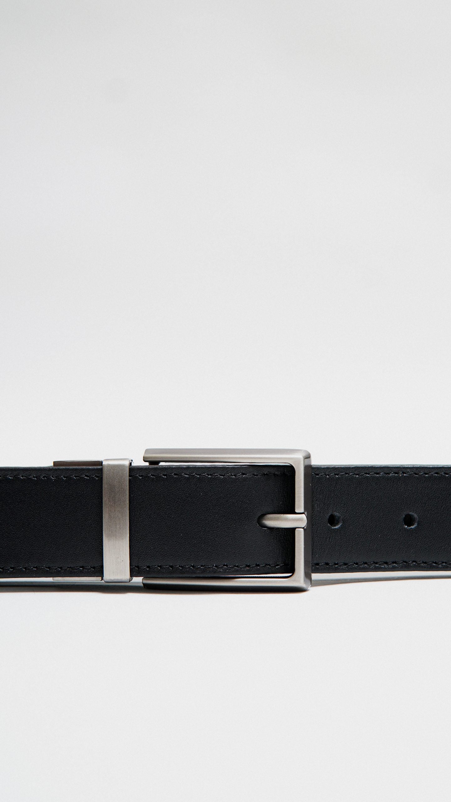 Formal Black/Brown  Leather Belt-Classic Silver Reversible Buckle