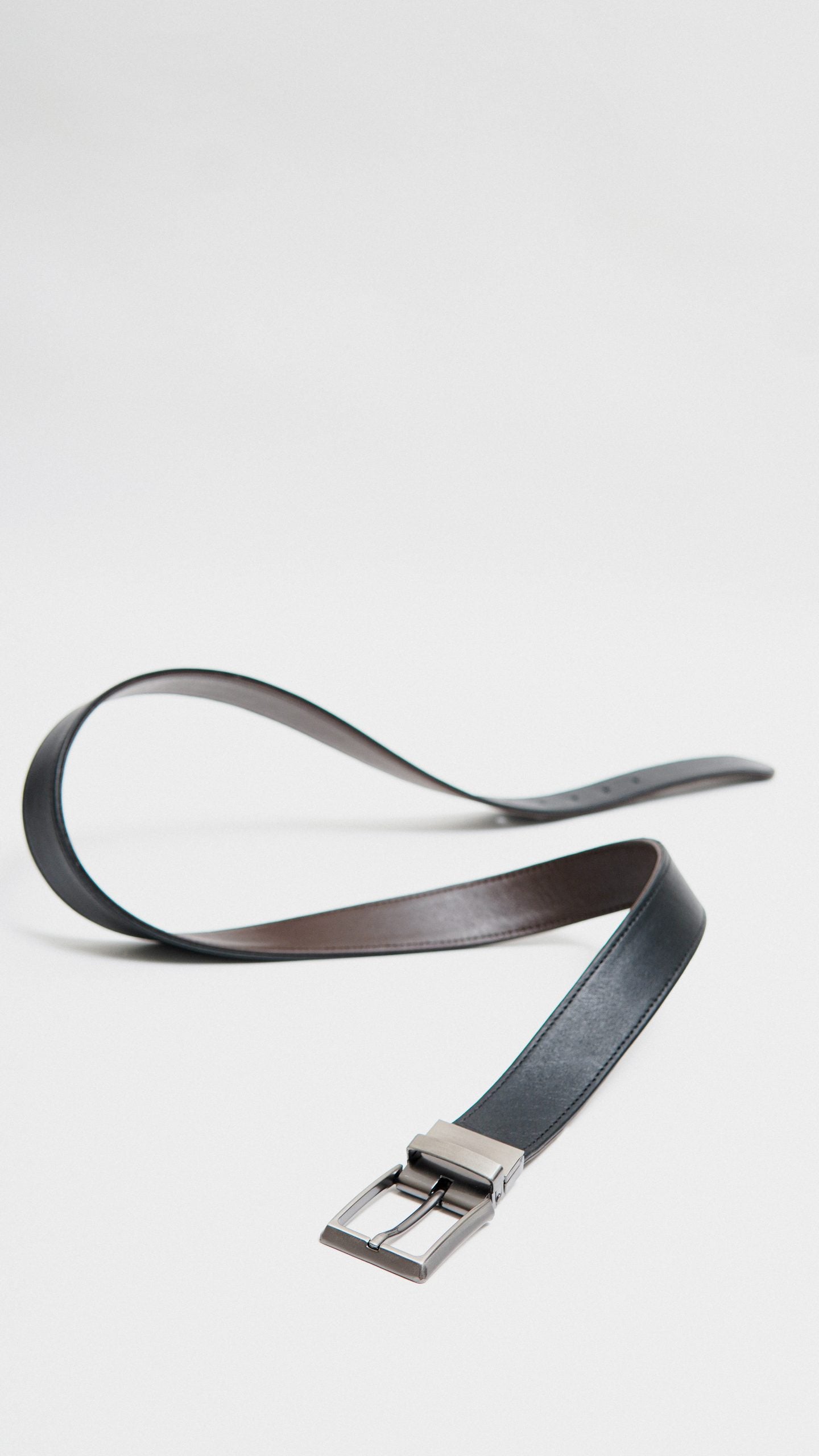 Formal Black/Brown  Leather Belt-Classic Silver Reversible Buckle