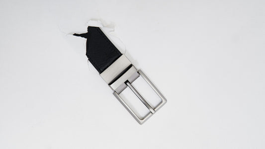 Formal Black/Brown  Leather Belt-Classic Silver Reversible Buckle