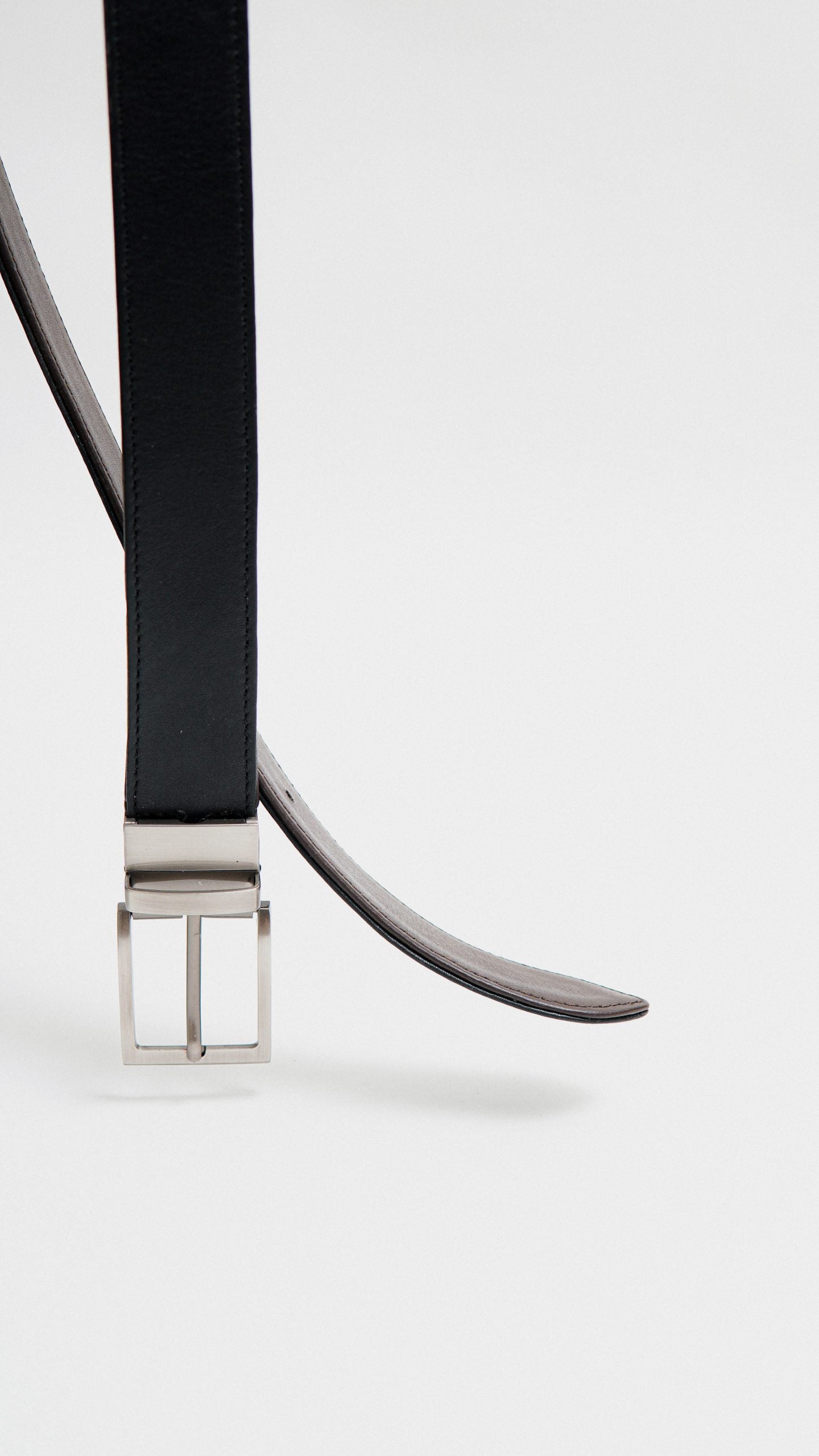 Formal Black/Brown Leather Belt-Classic Slim Reversible Buckle