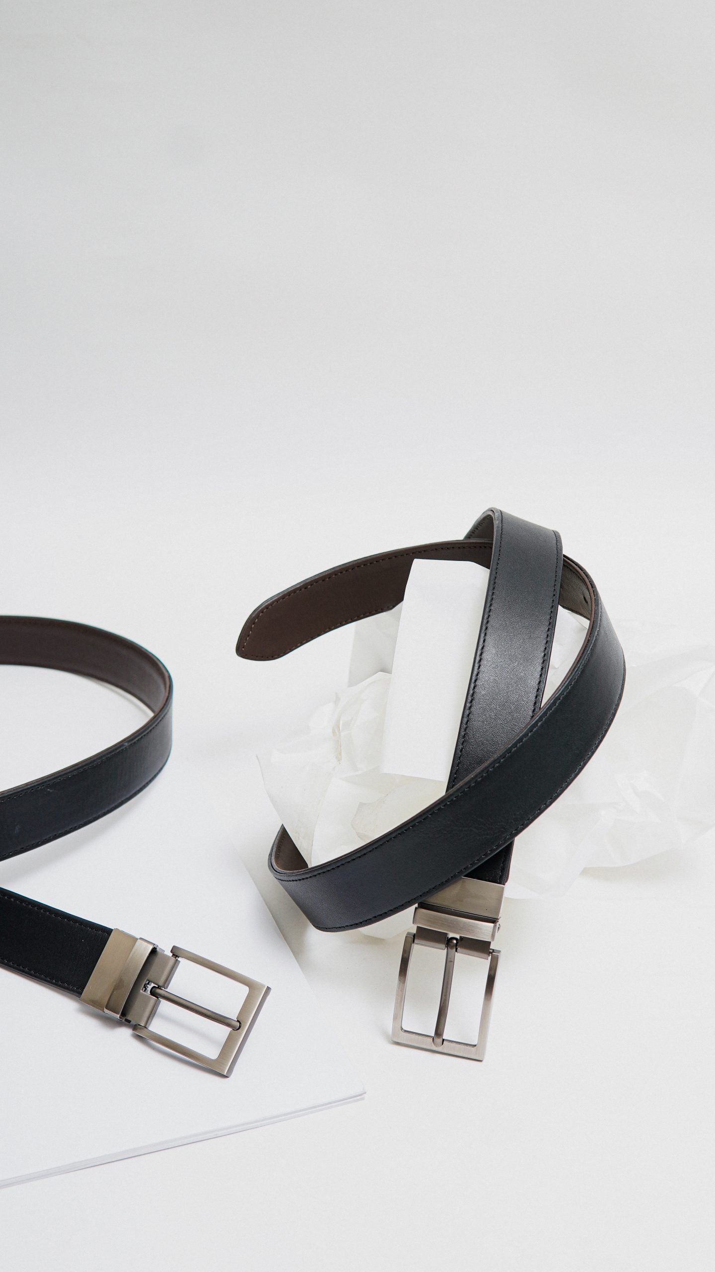 Formal Black/Brown Leather Belt-Classic Slim Reversible Buckle