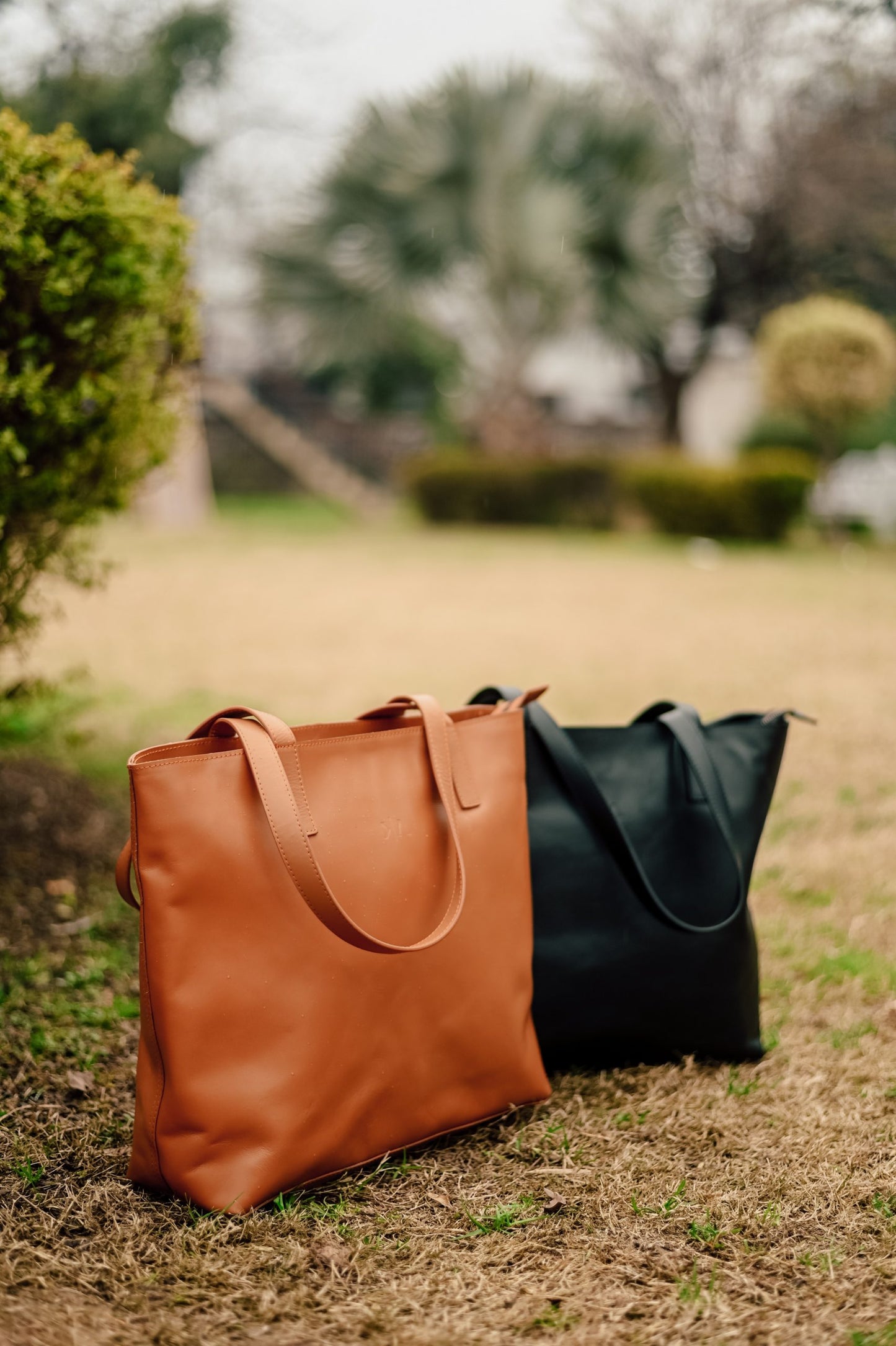 Zipper Leather Tote Tan