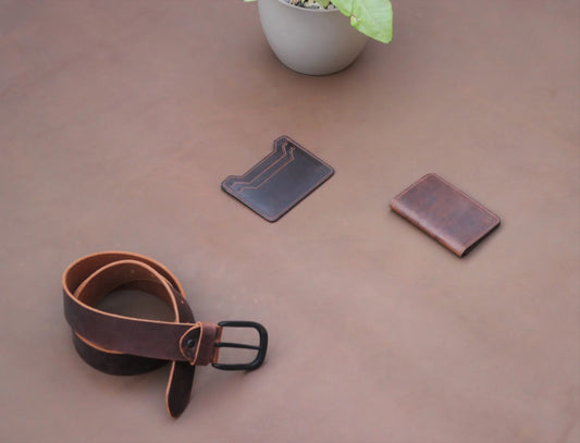 Belt, Bifold Wallet and Card Holder - Brown