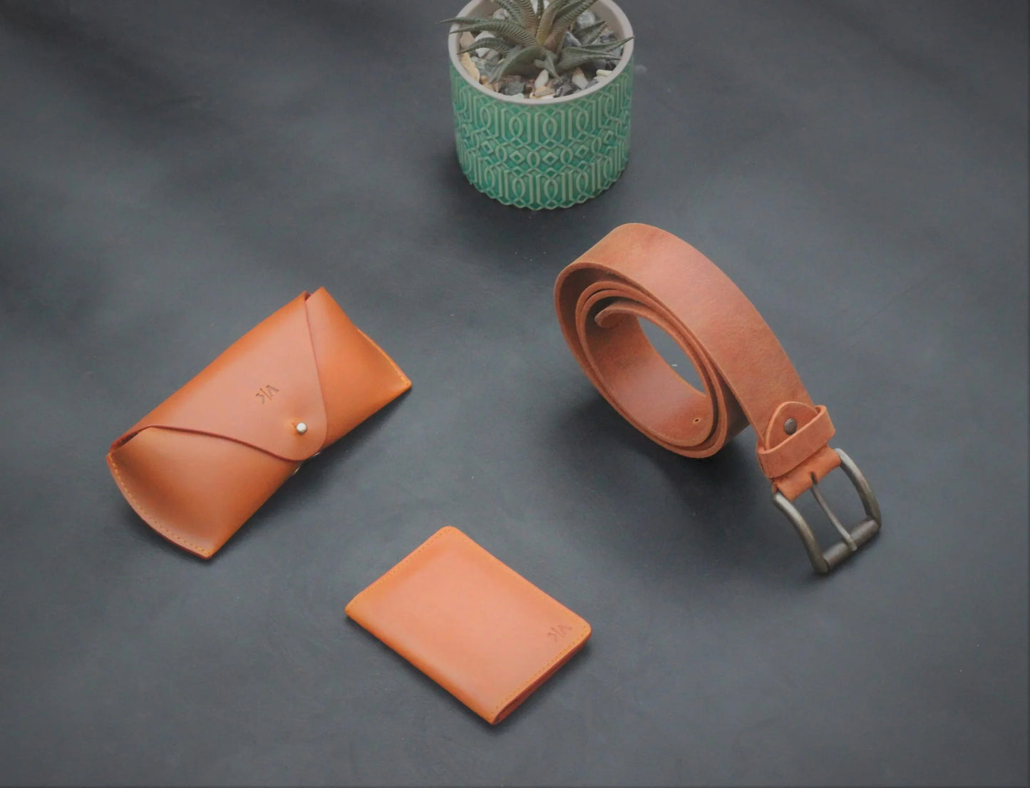 Belt, Bifold Wallet and Sunglasses Cover - Tan