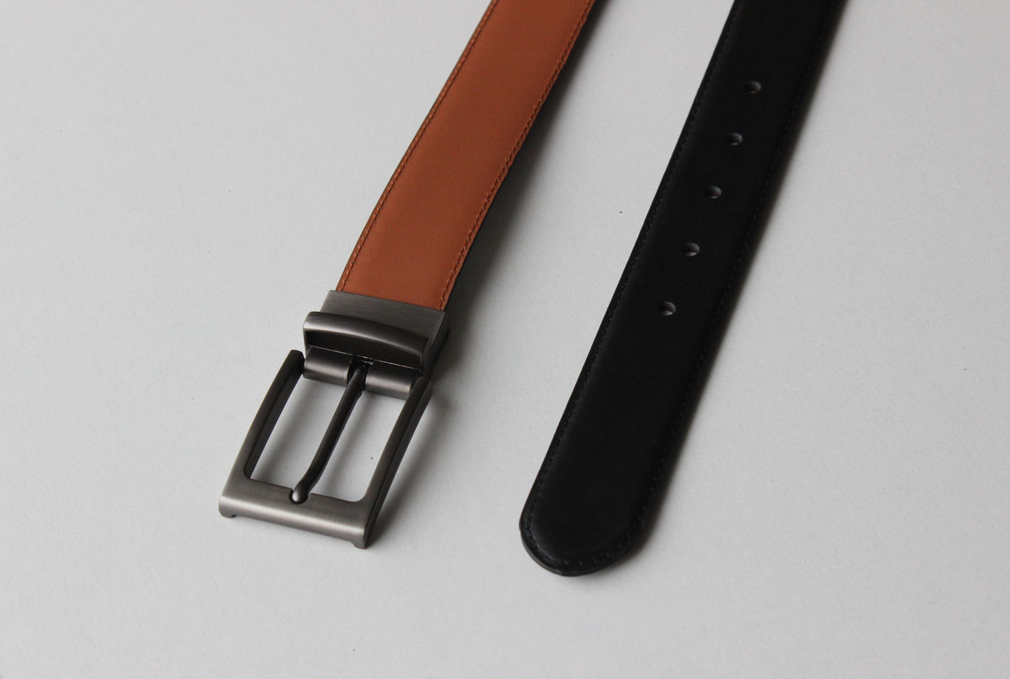 Formal Black/Tan Leather Belt-Classic Slim Reversible Buckle