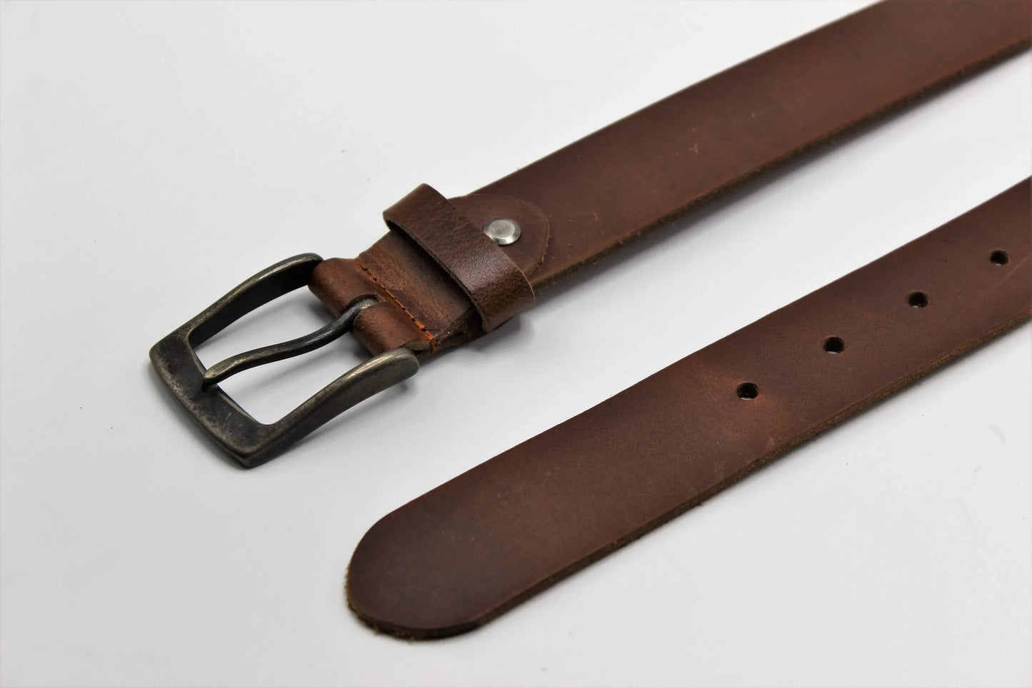 Brown Leather Belt with Antique Rugged Buckle