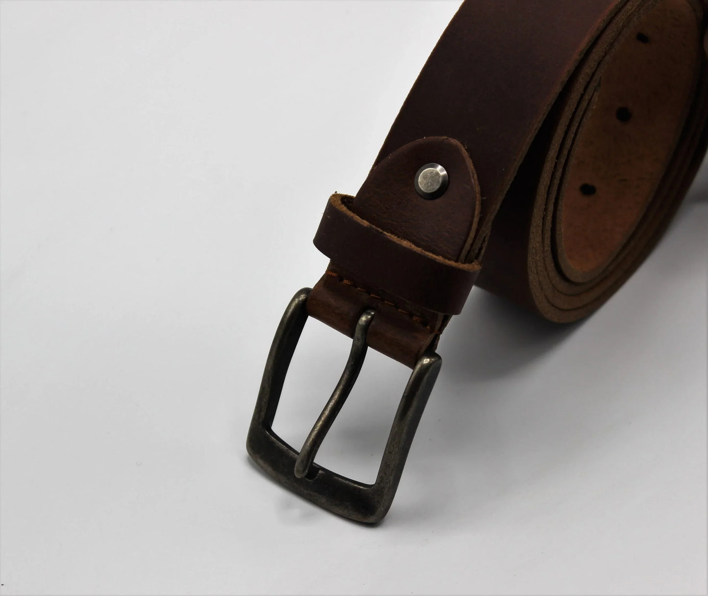 Brown Leather Belt with Antique Rugged Buckle