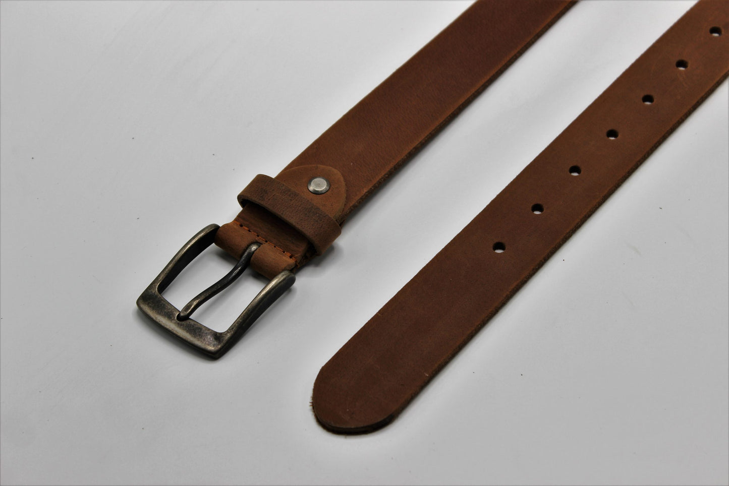 Tan Leather Belt with Antique Rugged Buckle