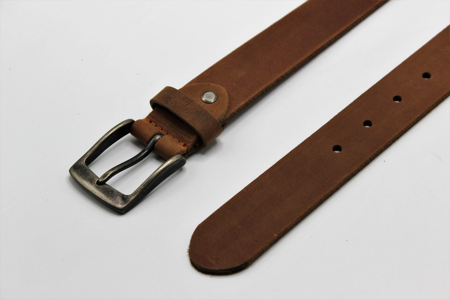 Tan Leather Belt with Antique Rugged Buckle