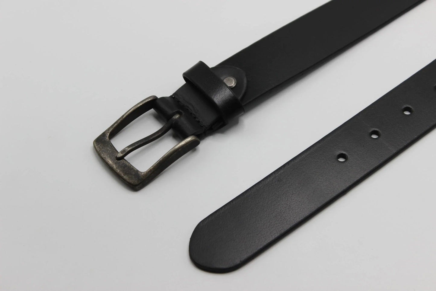 Black Leather Belt with Antique Rugged Buckle