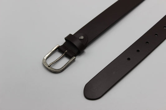 Dark Brown Leather Belt with Antique Silver Buckle