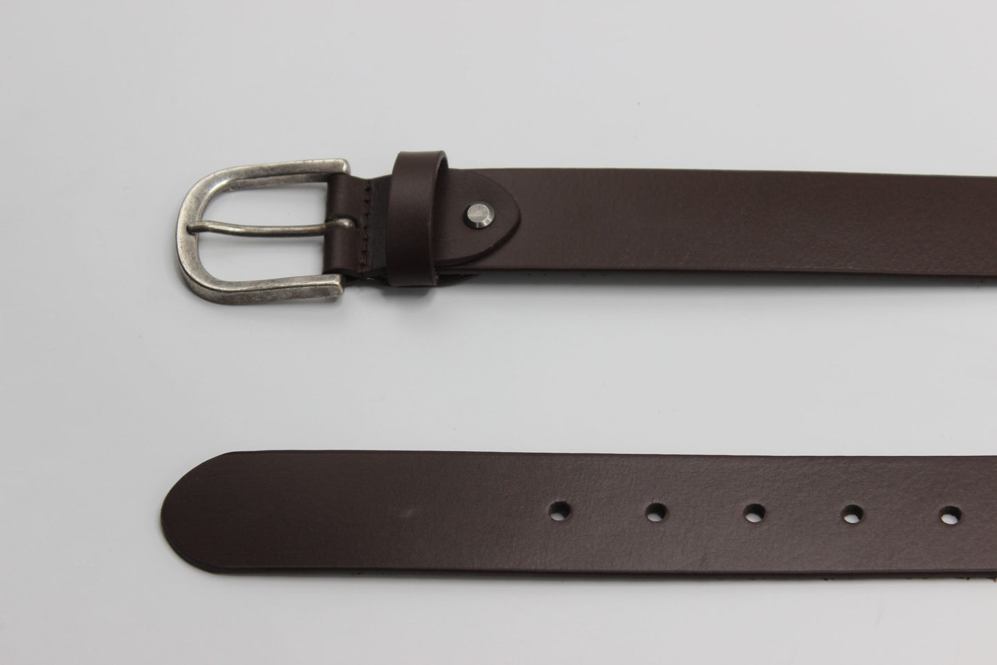 Dark Brown Leather Belt with Antique Silver Buckle