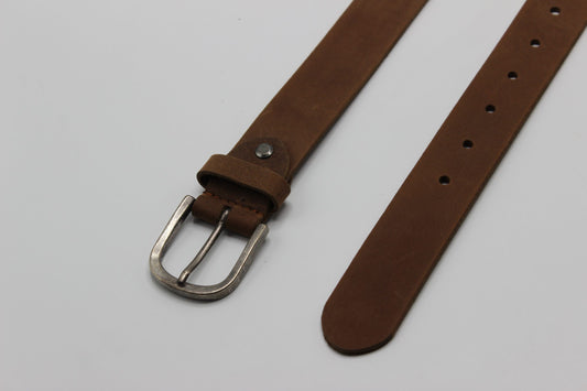 Tan Leather Belt with Antique Silver Buckle