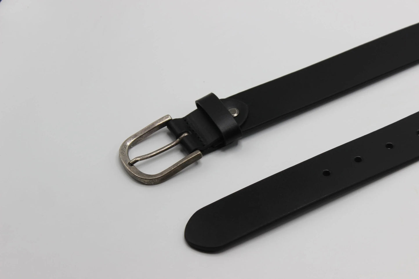 Black Leather Belt with Antique Silver Buckle