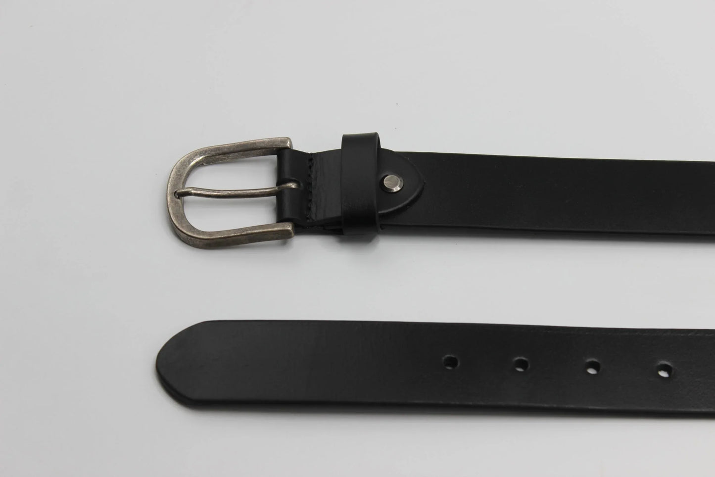 Black Leather Belt with Antique Silver Buckle