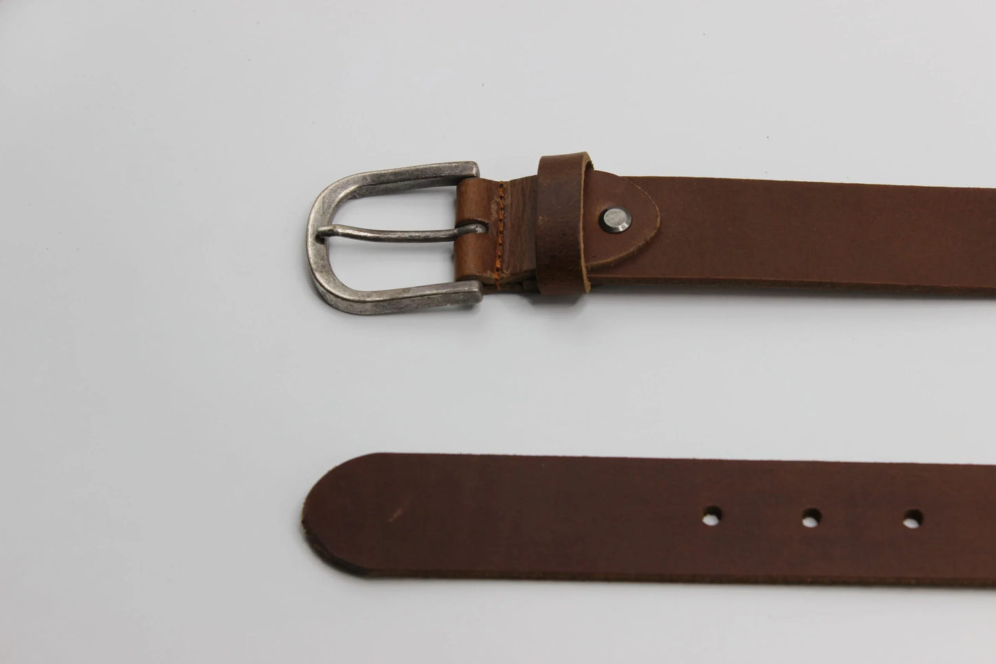 Brown Leather Belt with Antique Silver Buckle