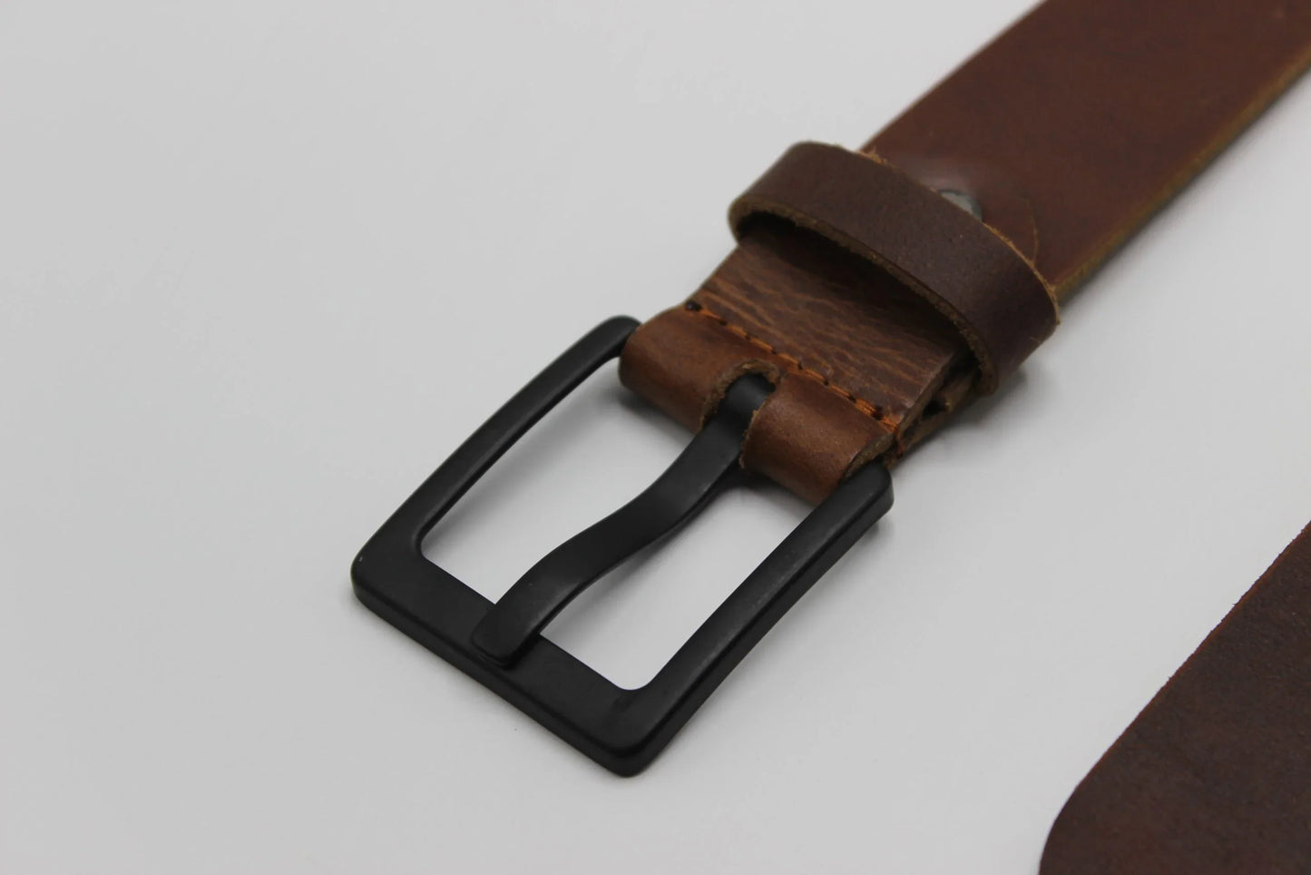 Brown Leather Belt with Matt Black Buckle