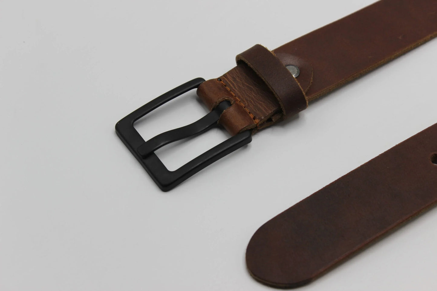 Brown Leather Belt with Matt Black Buckle