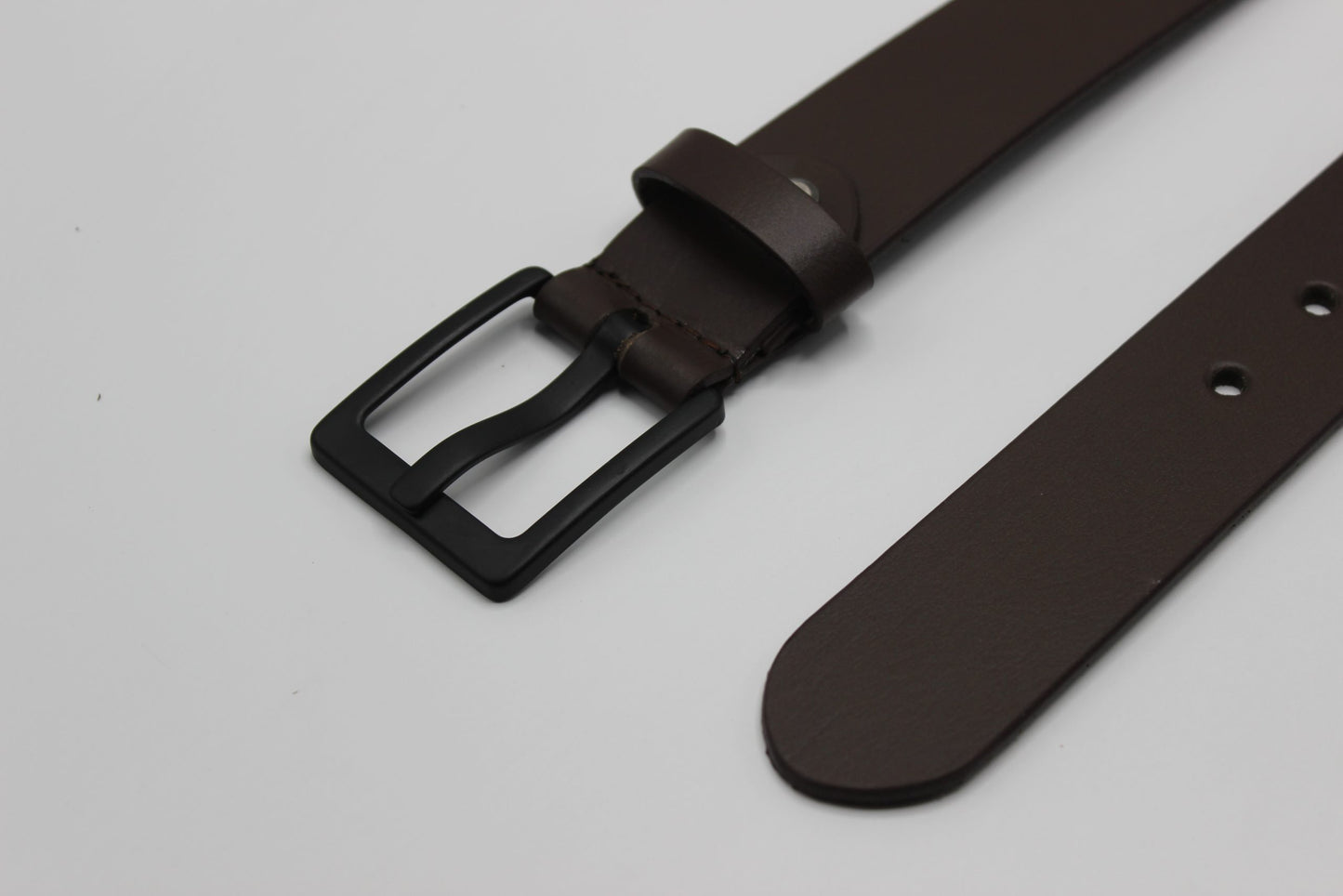 Dark Brown Leather Belt with Matt Black Buckle