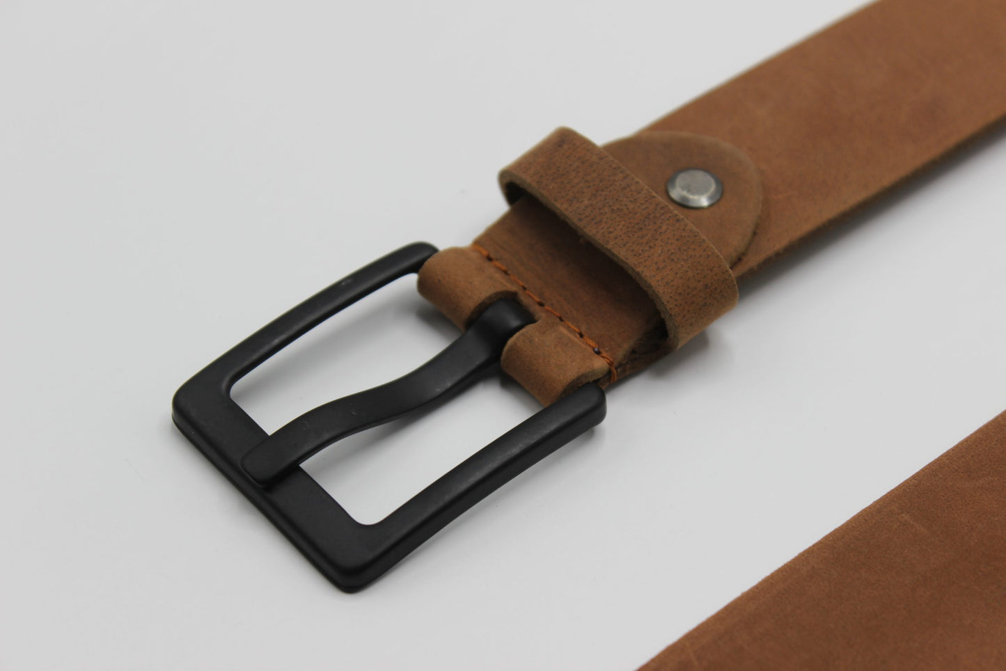 Tan Leather Belt with Matt Black Buckle