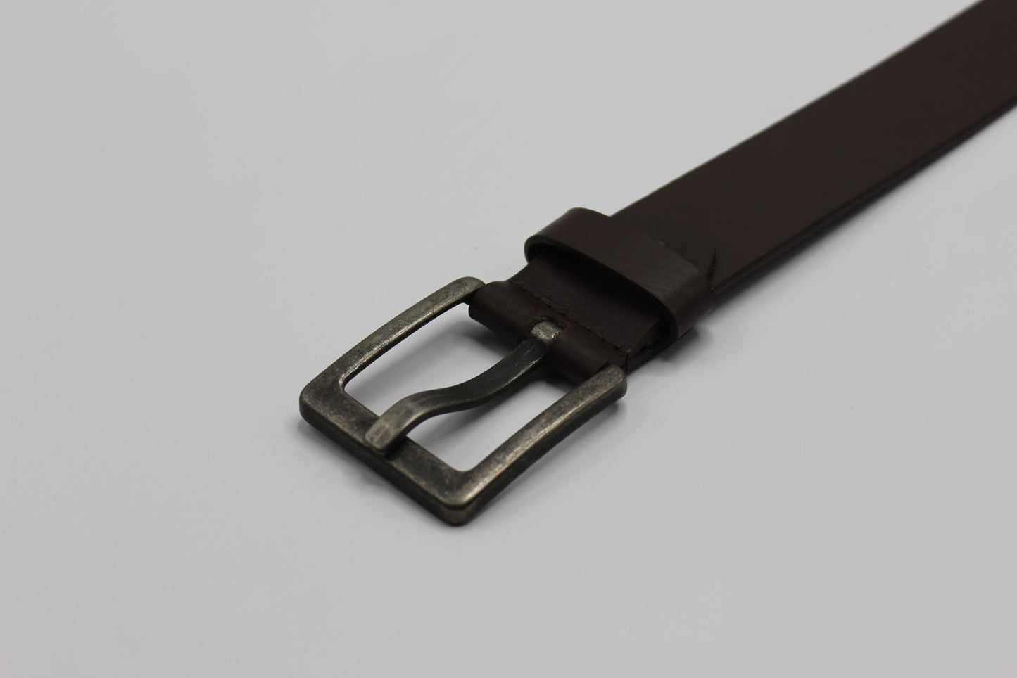 Dark Brown Leather Belt with Wide Pin Buckle