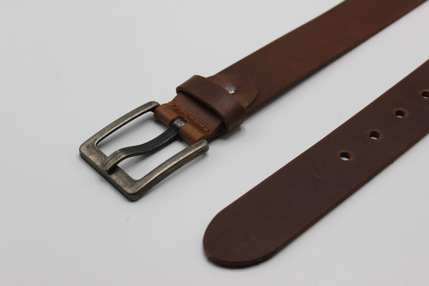 Brown Leather Belt with Wide Pin Buckle