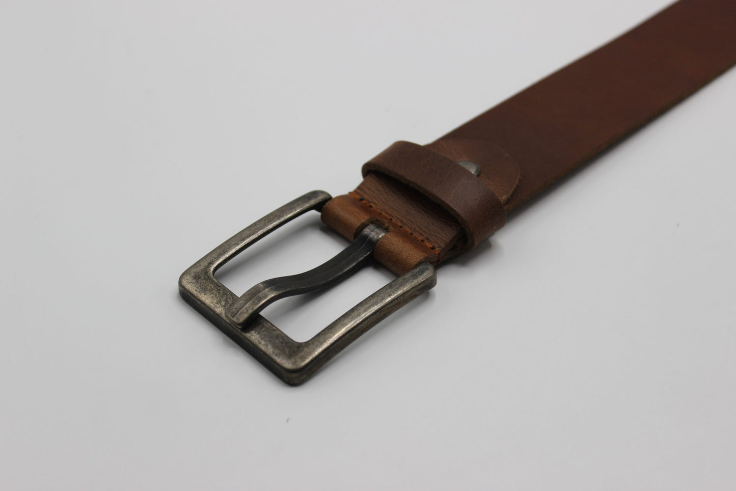 Brown Leather Belt with Wide Pin Buckle