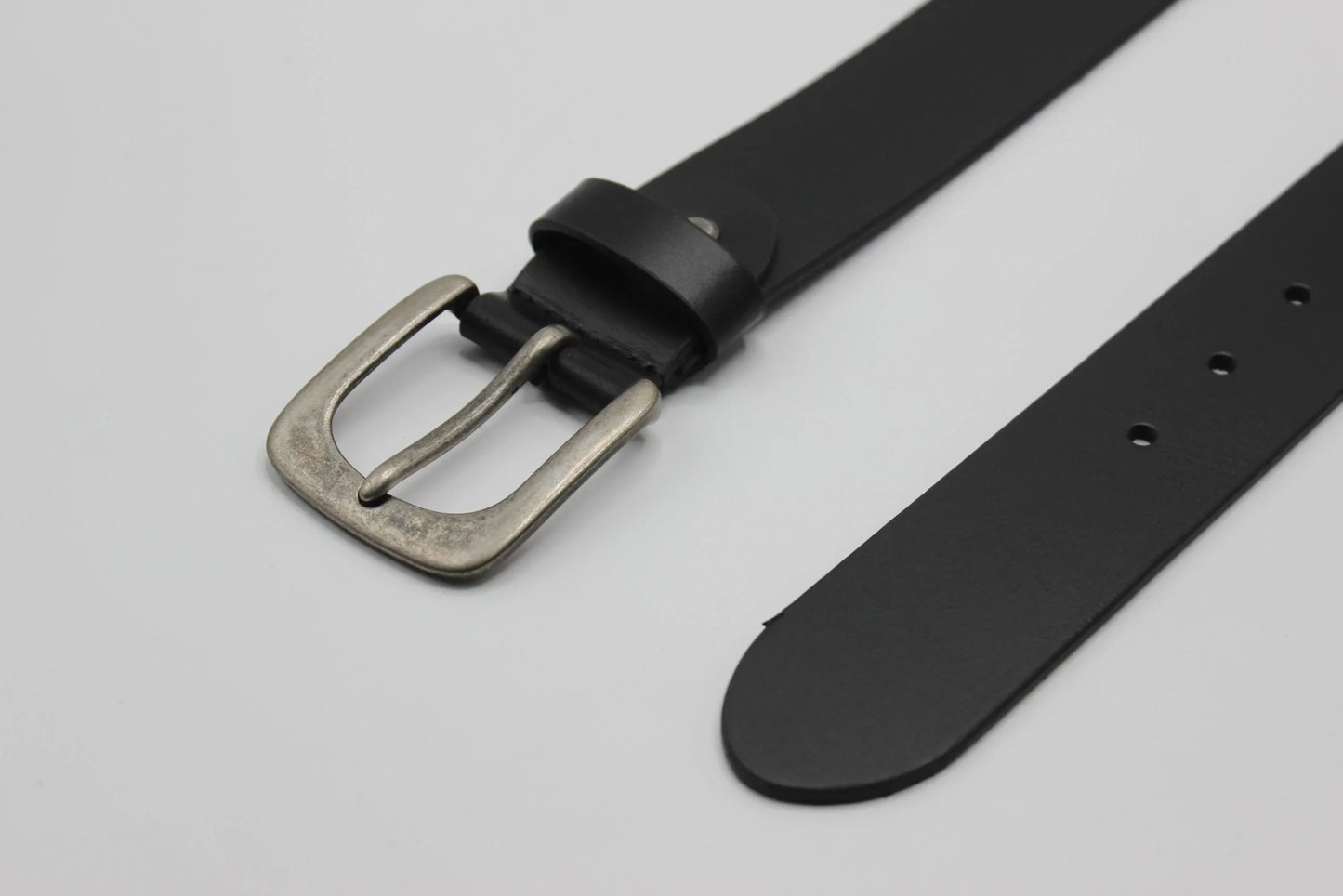 Black Leather Belt with Rounded Buckle
