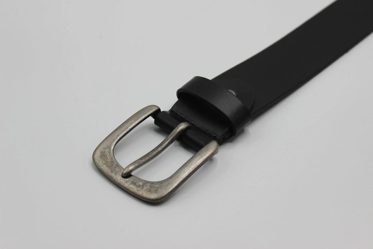 Black Leather Belt with Rounded Buckle