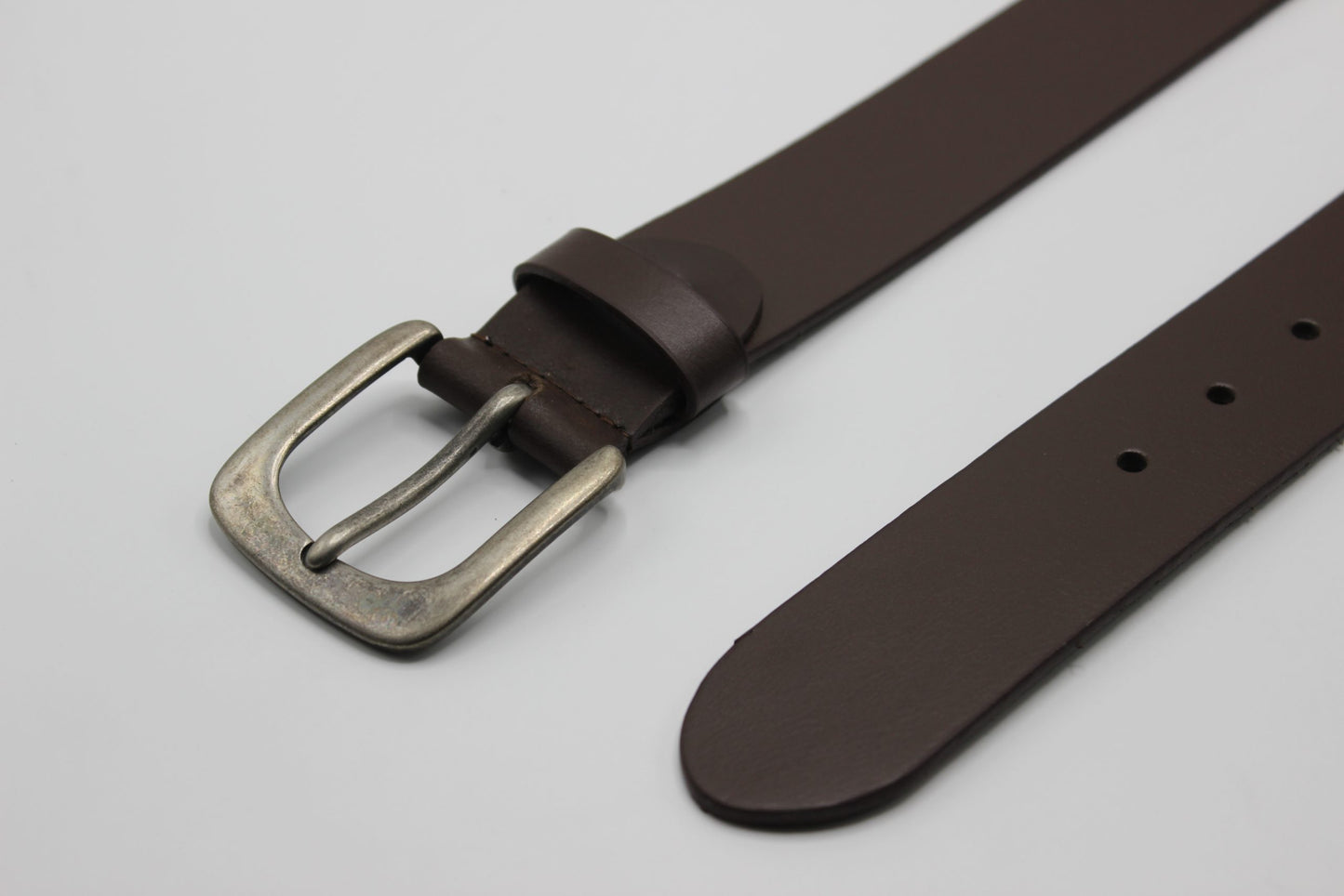 Dark Brown Leather Belt with Rounded Buckle