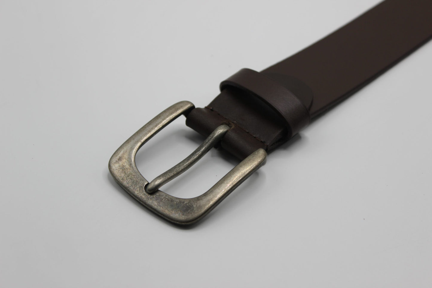 Dark Brown Leather Belt with Rounded Buckle