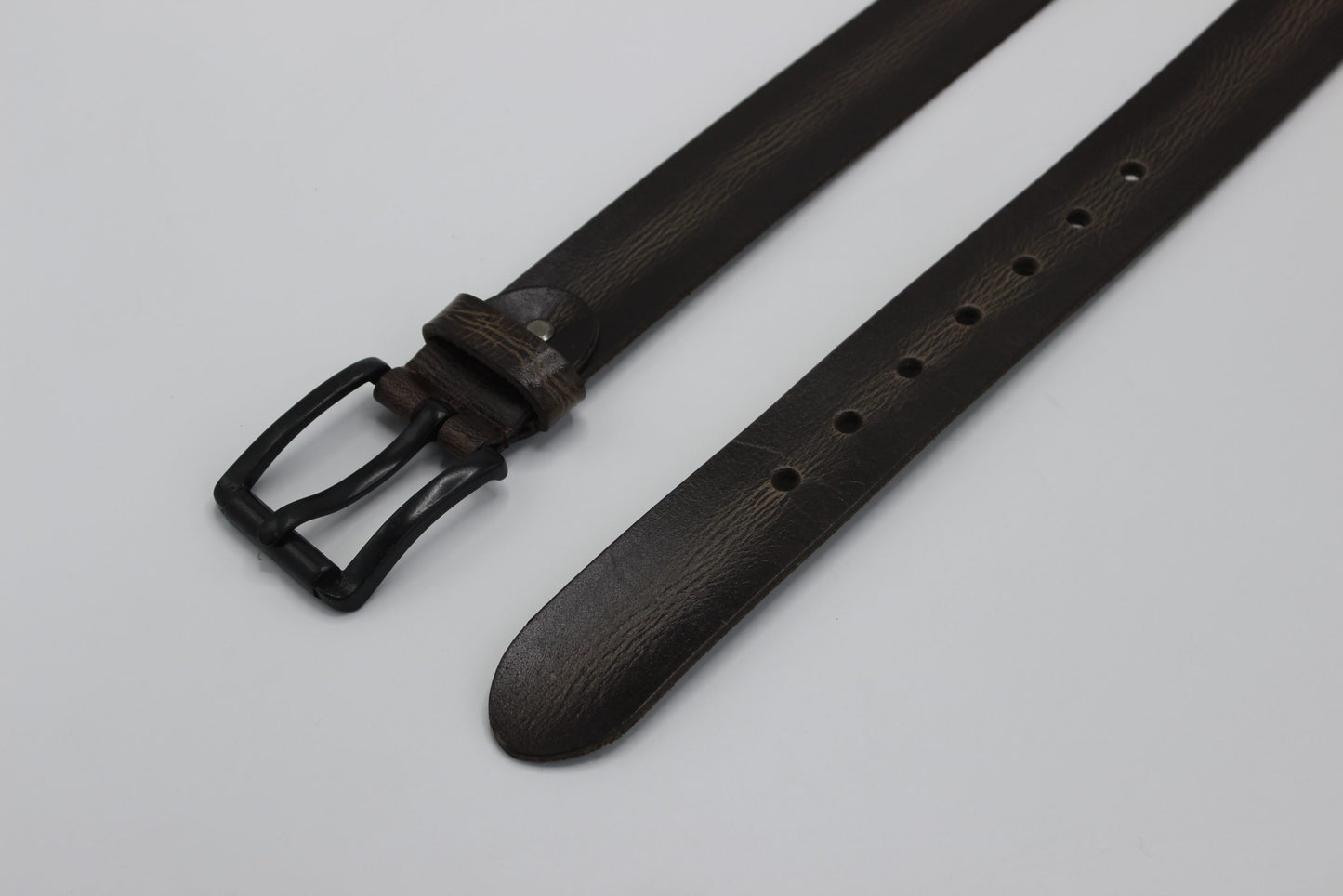 Dark Brown Leather Belt with Black Buckle