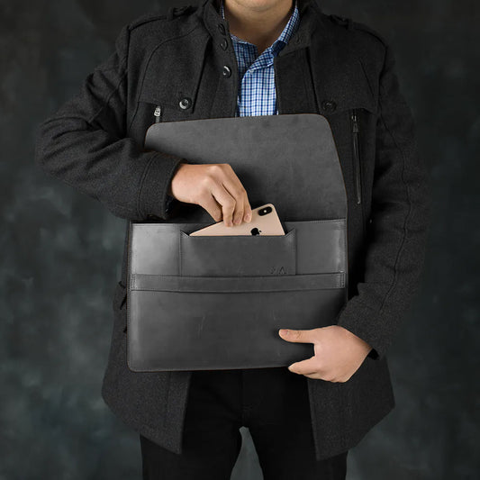 Leather Laptop Sleeve – Black-15 Inches