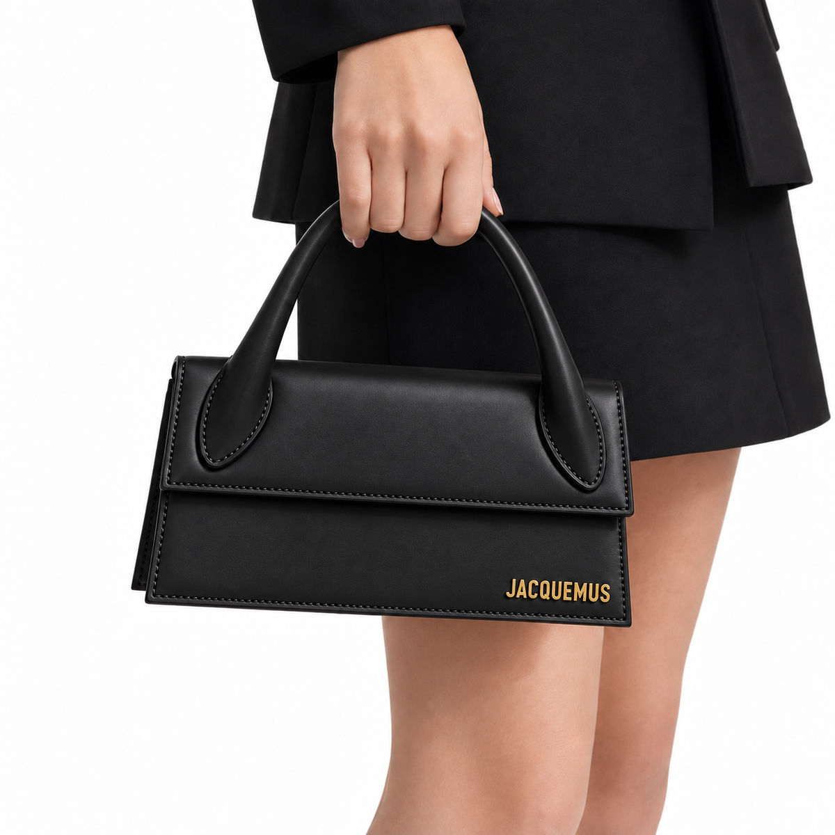 Taupe Structured Top-Handle Handbag-Black
