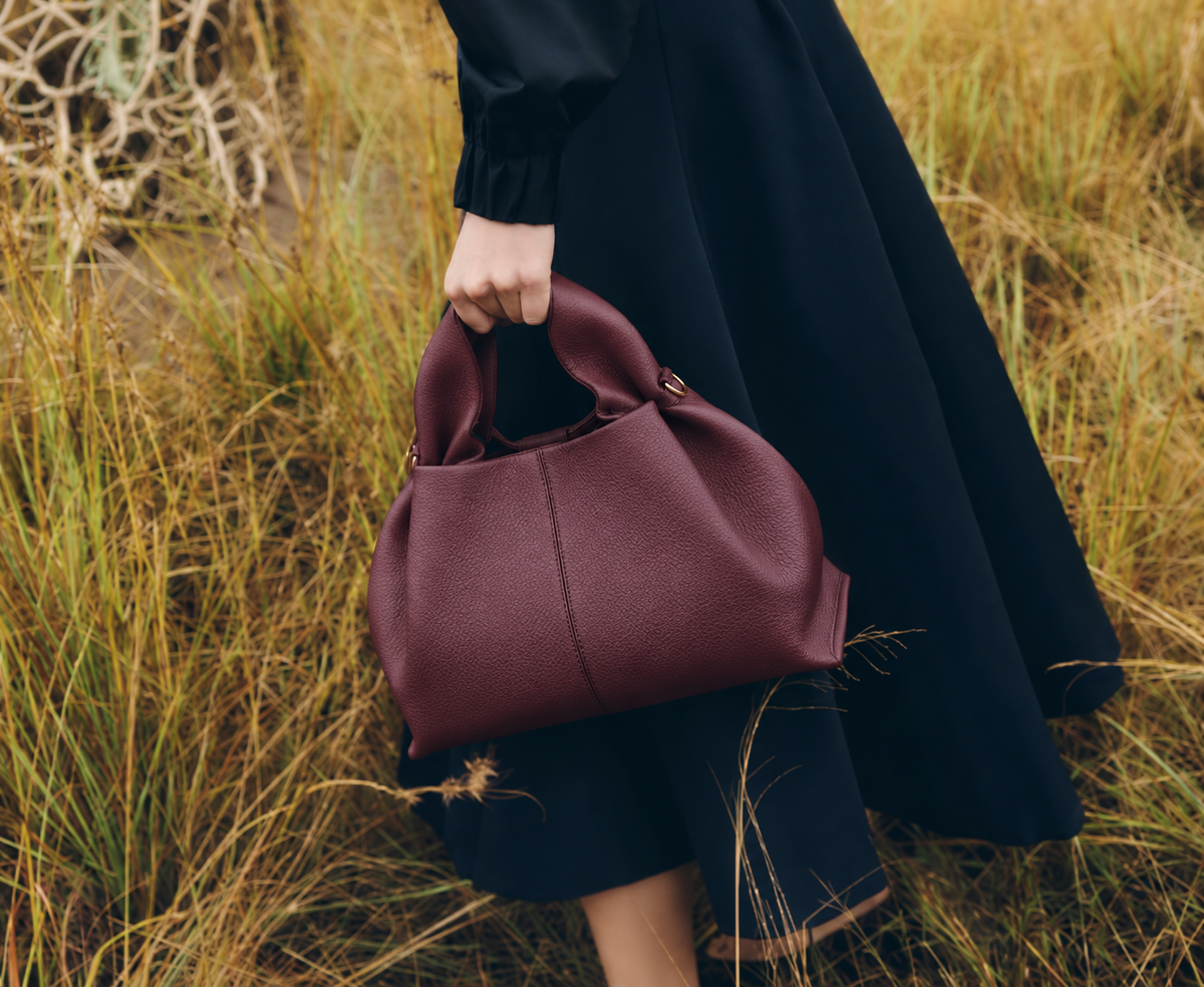 Burgundy Sculpted Top-Handle Bag – Large