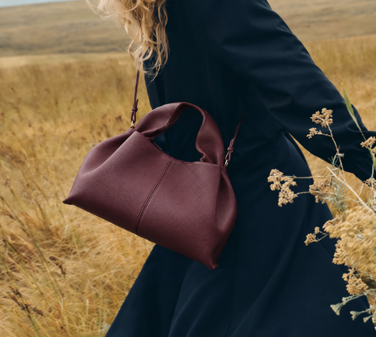 Burgundy Sculpted Top-Handle Bag – Large