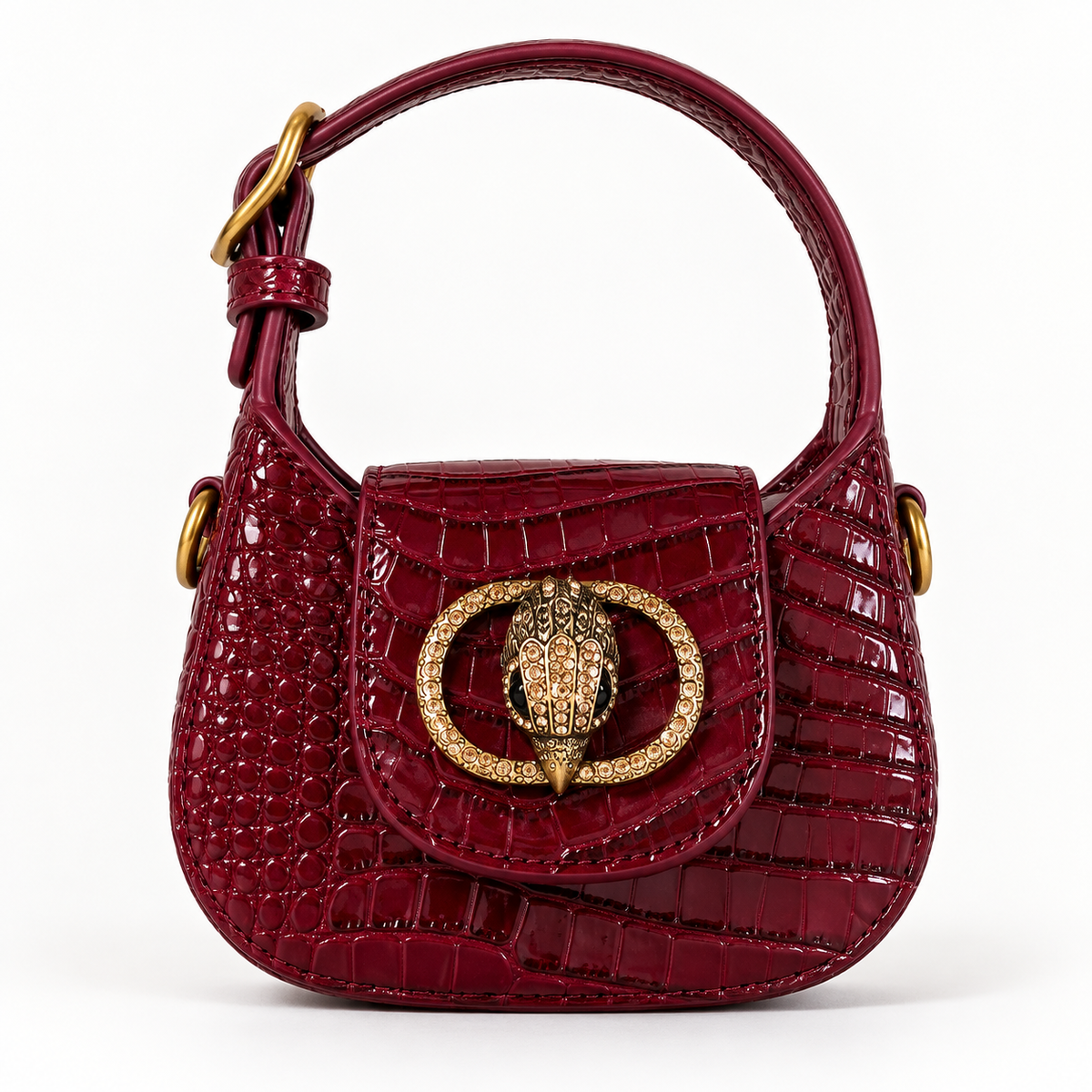 Mini Croc-Effect Top-Handle Bag – Burgundy
