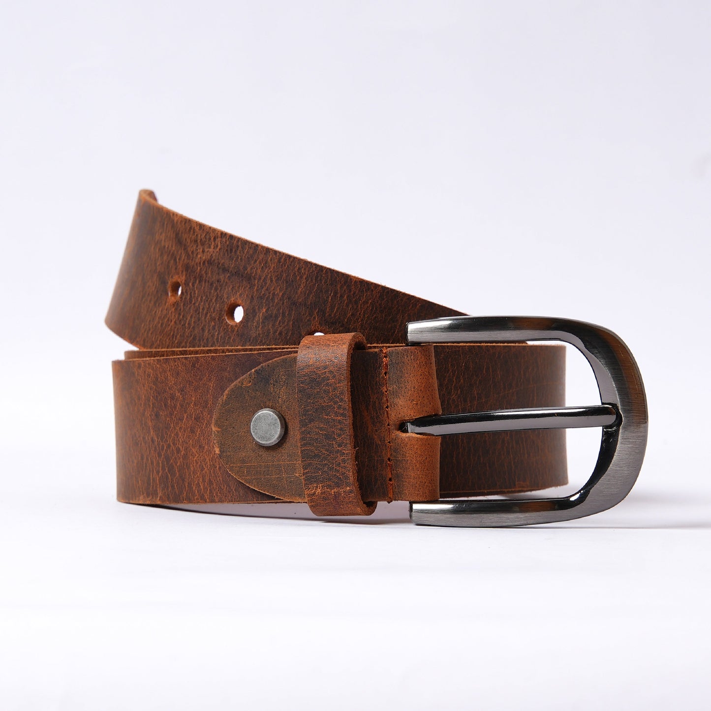 Handmade Vintage Brown Leather Belt with Gunmetal Buckle