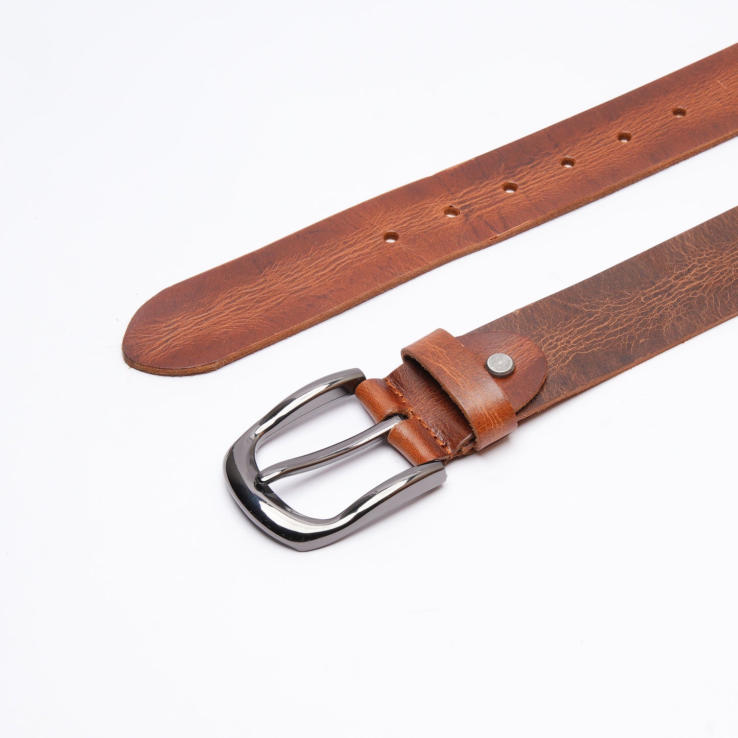 Handmade Rugged Brown Leather Belt with Gunmetal Buckle