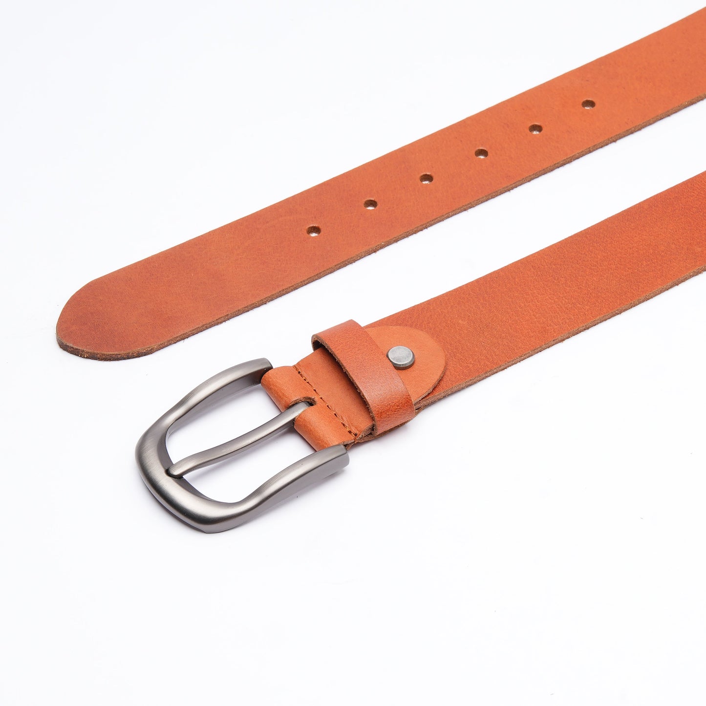 Handmade Tan Leather Belt with Silver Buckle