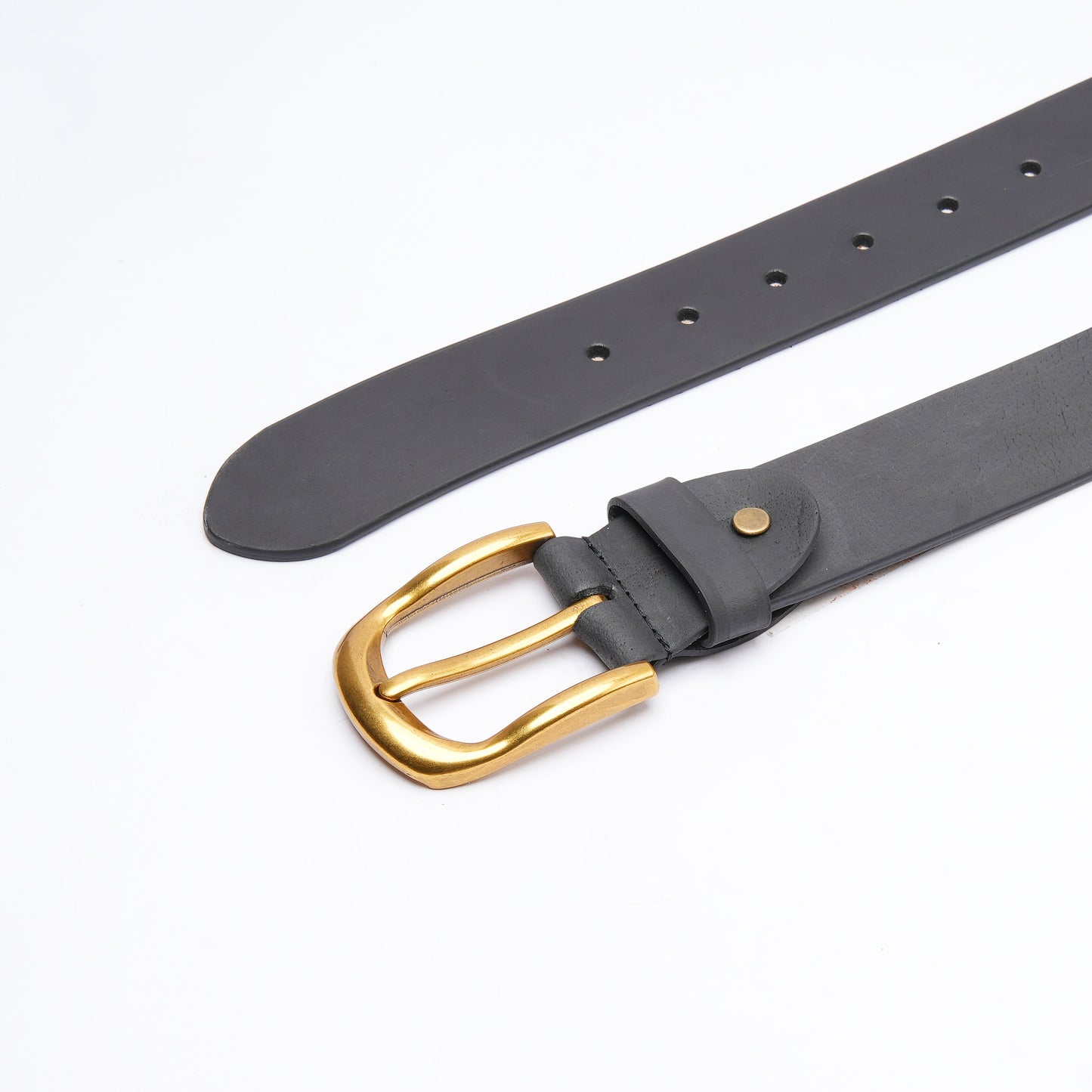 Handmade Black Leather Belt with Golden Buckle