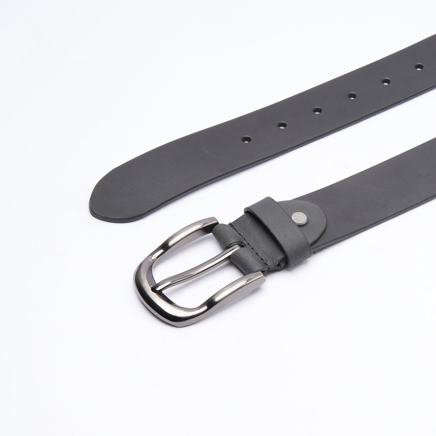 Handmade Black Leather Belt with Silver Buckle