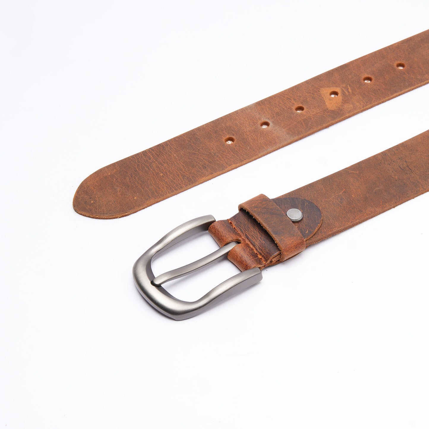 Handmade Vintage Brown Leather Belt with Silver Buckle